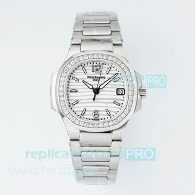 PPM Super Clone Patek Philippe Nautilus 7010 Diamond Bezel Quartz Lady Watch 